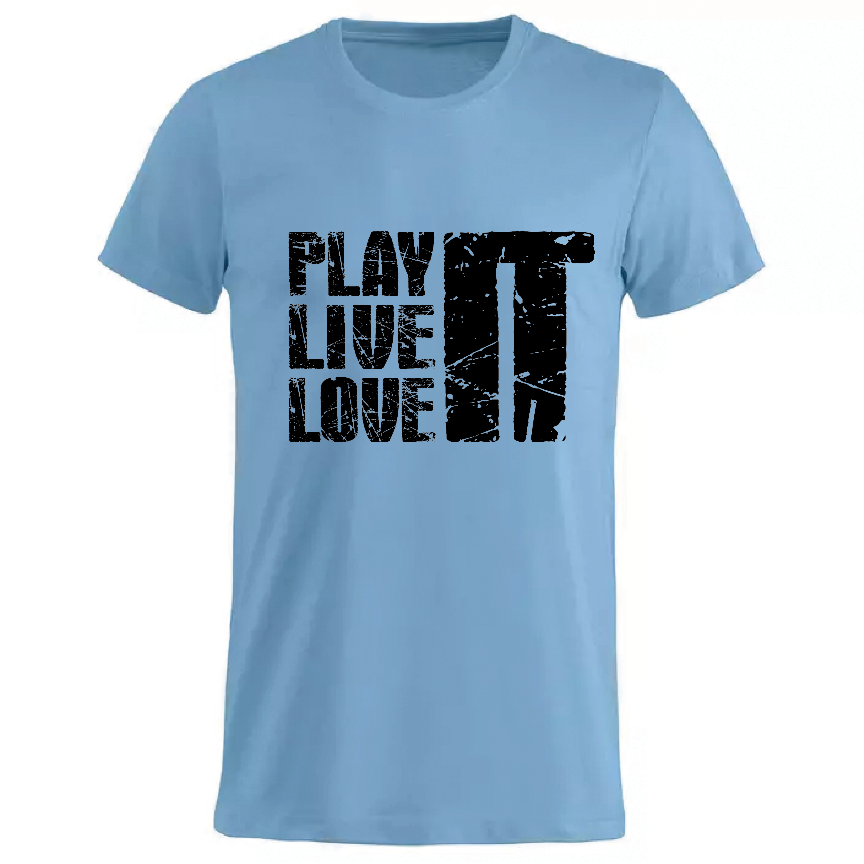 T-shirt med sort tryk “Play it, Live it, Love it” |