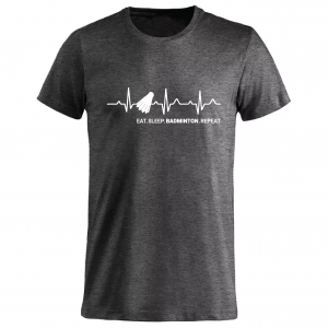 T-shirt med hvidt tryk “Badminton heartbeat”